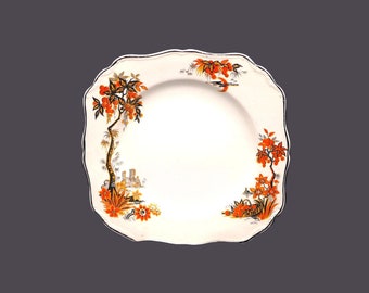 Almost antique J&G Meakin Orange Grove hand-painted squared salad plate. Sol Sunshine ironstone made in England. Flaw.