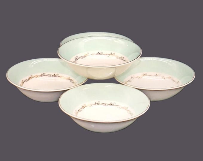 Five antique Edwardian Age Johnson Brothers JB917 coupe cereal bowls made in England.
