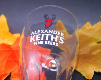 Vintage Alexander Keith's pilsner pint glass. Etched-glass branding.