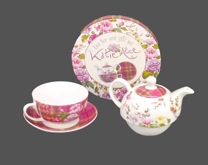 Katie Alice Highland Fling Tea-for-One gift set. Teapot, lid, stackable cup and matching saucer. New and unused with original box.