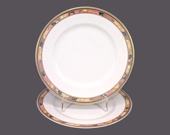 Pair of Hutschenreuther Brocade salad plates made in Germany for Leonard Paris. Black and Tan mosaic.