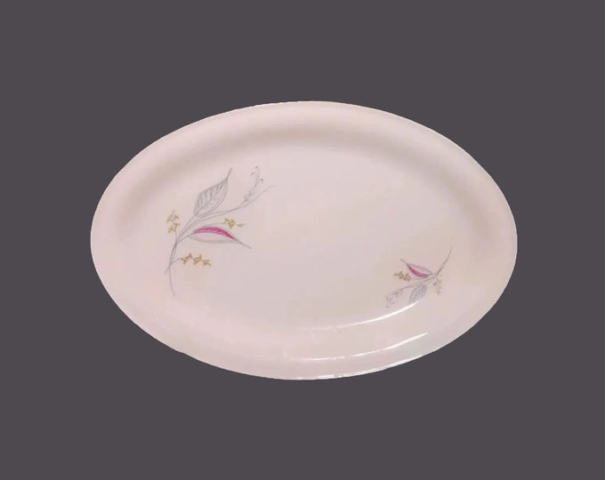 Mitterteich Bavaria oval platter. Falling Leaves of gray pink, yellow flowers. Made in Germany.