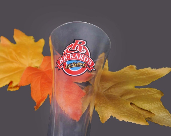 Rickard's Ale beer pint glass with signature. Etched-glass branding.