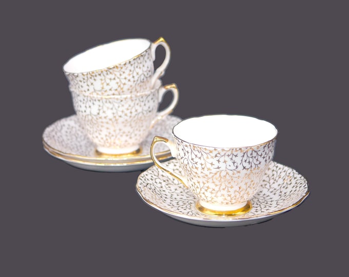 Vintage Crown Regent Gold Chintz Cup and Saucer Sets - England (Set of 3)