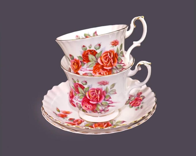 Pair of Royal Albert Centennial Rose cup and saucer sets. Bone china made in England.