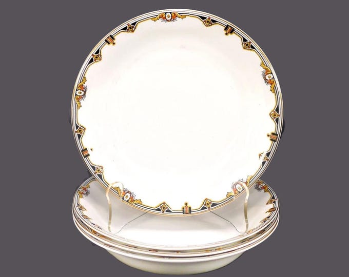 Four antique J&G Meakin MEK170 coupe soup bowls. Sol Sunshine Ironstone made in England.