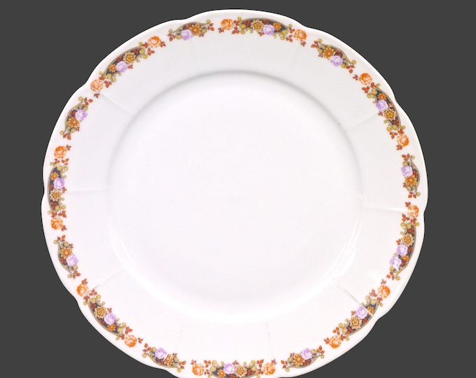 Schumann Arzberg dinner plate. Lilac, orange roses, black cartouches. Made in Bavaria.