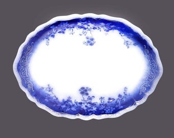 Antique Edwardian Age Johnson Brothers Clayton flow-blue 18" turkey platter made in England.