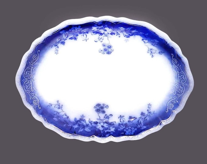 Antique Edwardian Age Johnson Brothers Clayton flow-blue 18" turkey platter made in England.