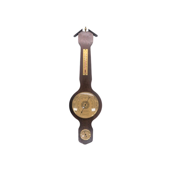 Baromaster weather station | barometer made in France and Germany. Solid dark wood plaque.