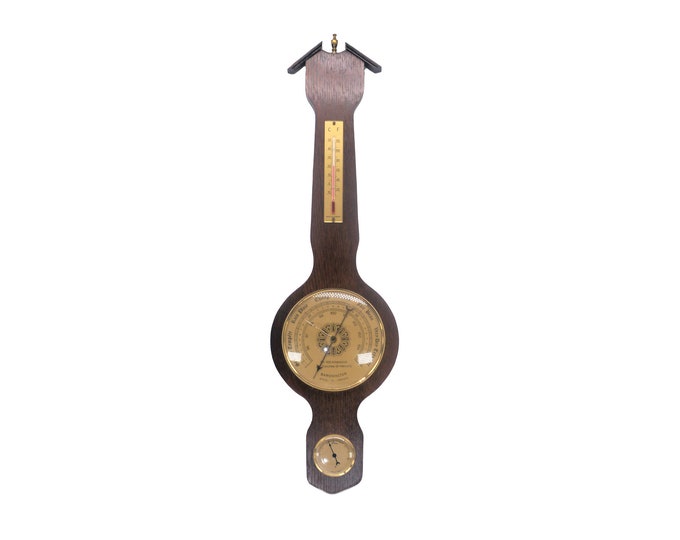 Baromaster weather station | barometer made in France and Germany. Solid dark wood plaque.