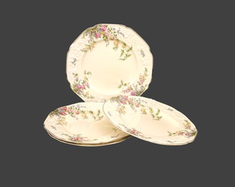 Four Crown Ducal Rosalie dinner plates. Florentine shape, made in England. Flaws (see below)