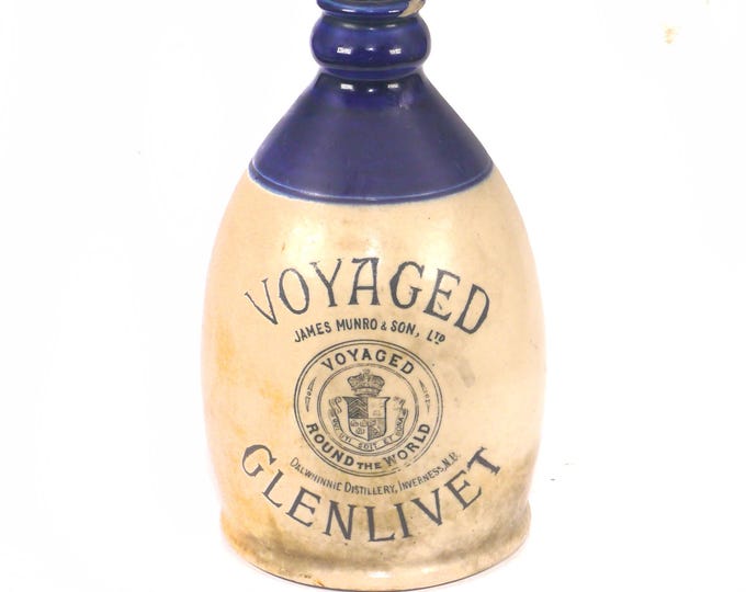 Buchan Pottery Portobello Pottery Edinburgh Scotland Glenlivet Voyaged Round the World stoneware crock. Flaw (see below).