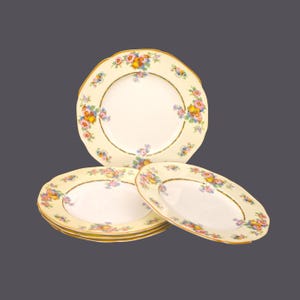 Five Crown Ducal 1504 | 732597 salad plates made in England. Yellow rims, mustard trim. Hard to find. Flaws (see below).