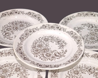 Vintage Sampson Bridgwood Ashington bread plates. Stonedale Stoneware England. Set of 5.