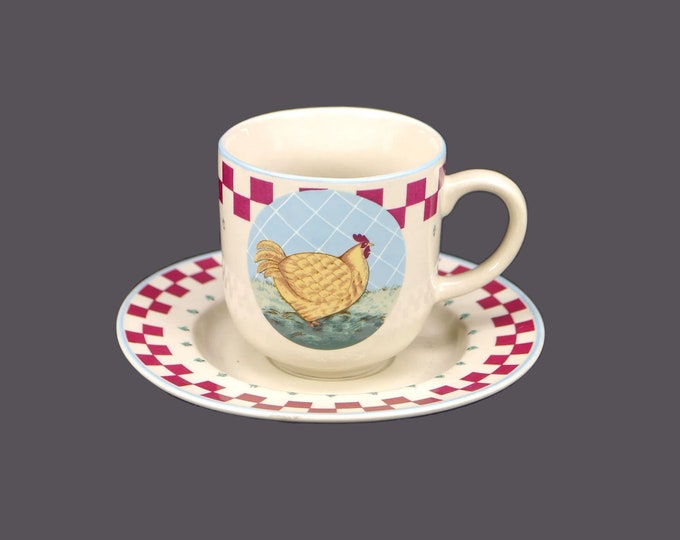 Tienshan Folk Art stoneware cup and saucer set. Choice of pattern, sold individually.