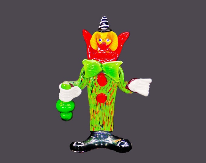 Murano hand-blown clown band member figurine made in Italy. Clown holding castanet. Flaws (see below).