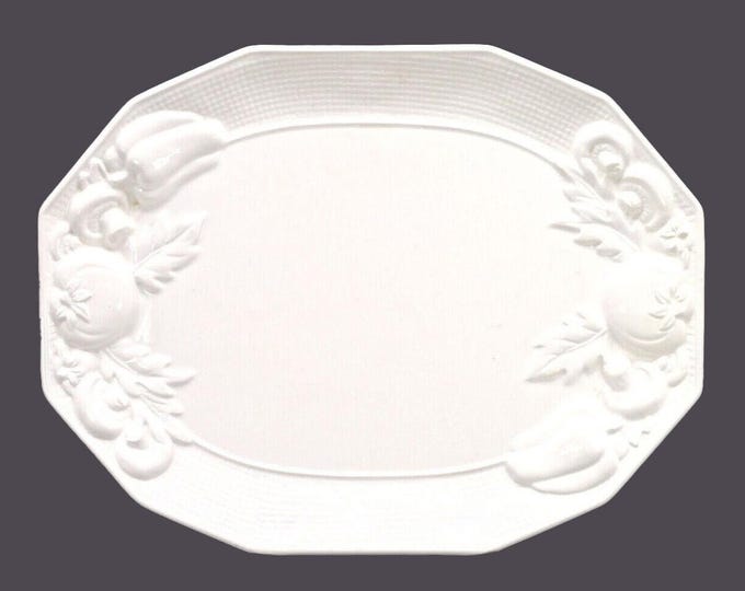 Himark Harvest Weave Chef's favorite all-white oval turkey platter. Embossed fruit, vegetables. Minor flaws (see below).