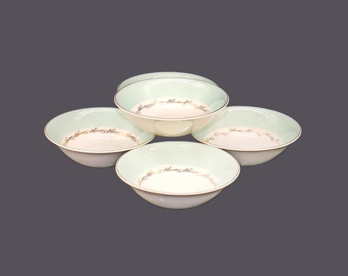 Five antique Edwardian Age Johnson Brothers JB917 coupe cereal bowls made in England.