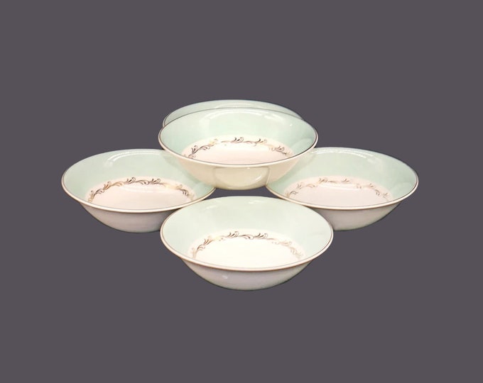 Five antique art-nouveau period Johnson Brothers JB917 coupe cereal bowls made in England.