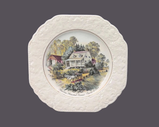 Lord Nelson Pottery Currier & Ives American Homestead Summer square creamware plate made in England. Flaws (see below).