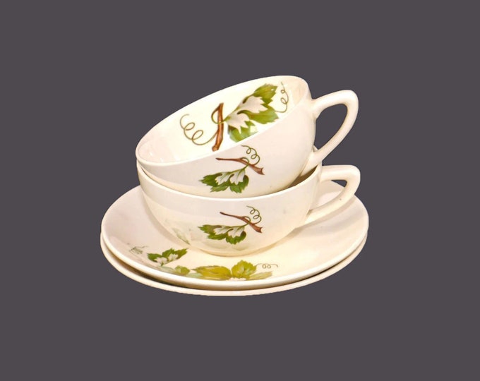Pair of British Empire Ceramics | Knowles Grapevine wide-mouth cup and saucer sets made in USA.