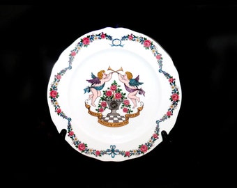 Spode 25th Wedding Anniversary collector plate. Cherubs latin Perenne Coniugium Animos Non Corpus Facit made in England.