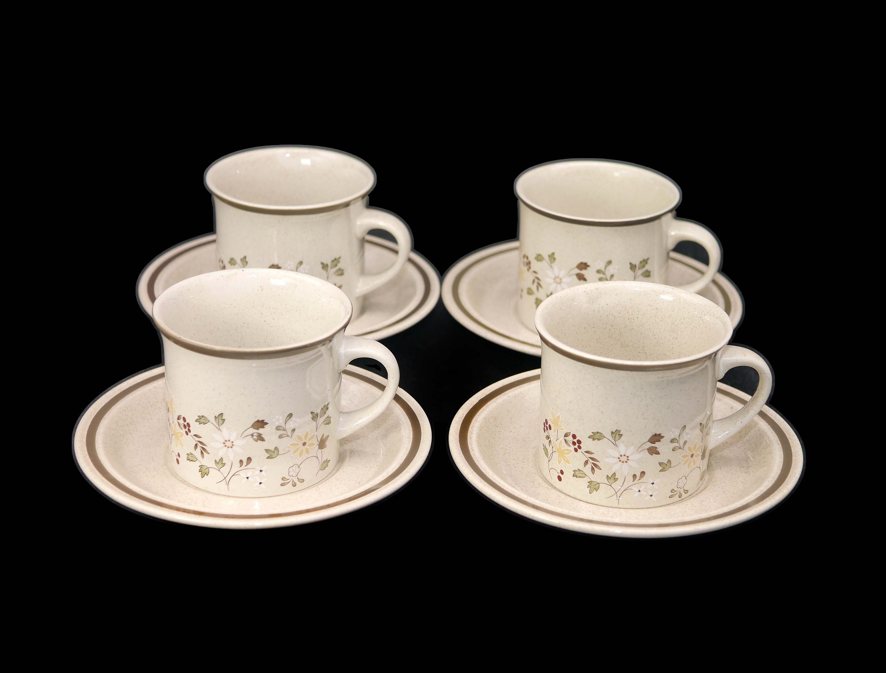Four Royal Doulton Uplands LS1026 stoneware cup and saucer sets