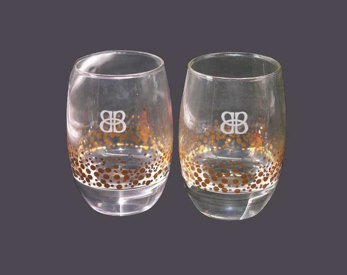 Pair of Baileys Irish Creme Liqueur glasses. Etched -glass branding and gold dots. Great for New Year's celebrations.