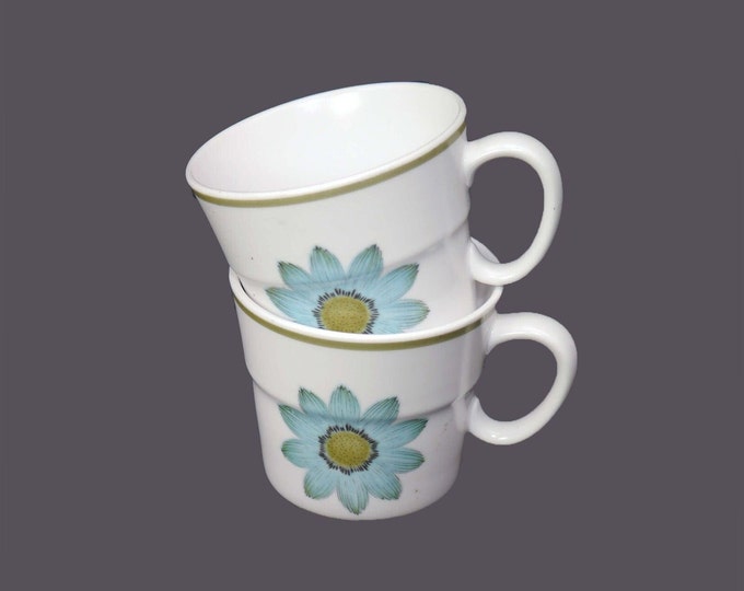 Pair of Noritake Up Sa Daisy 9001 orphaned stoneware cups only made in Japan.