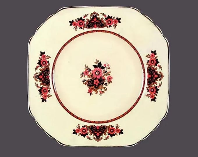 Art-deco era Wedgwood Frontenac square dinner plate. Ivory Ware ironstone made in England. Sold individually.