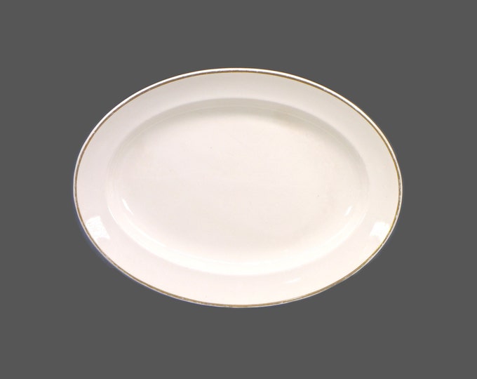 Antique Johnson Brothers JB393 oval turkey platter. Pareek ironstone made in England. Classic gold band on white.