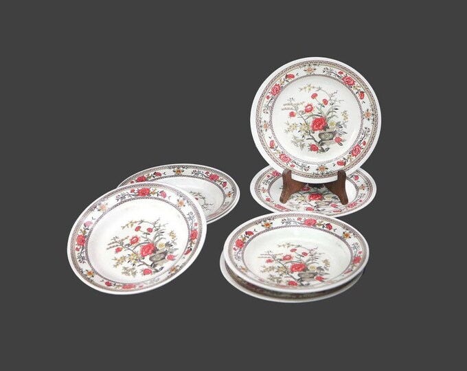 Peco Shin-San Melamine Ware 4010 rimmed soup bowls and salad plates. Nine pieces. Chinoiserie florals. Made in Taiwan.