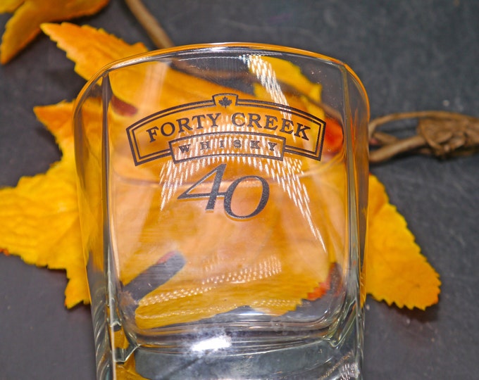 Forty Creek | 40 Creek Canadian Whisky lo-ball glass. Etched-glass branding.