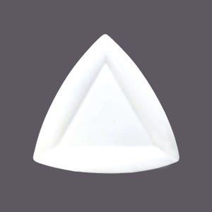 May include: A white triangular ceramic plate with a raised rim.