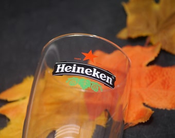 Heineken Belgian Beer pint glass.  Etched-glass branding, weighted base. Commercial-quality glassware.
