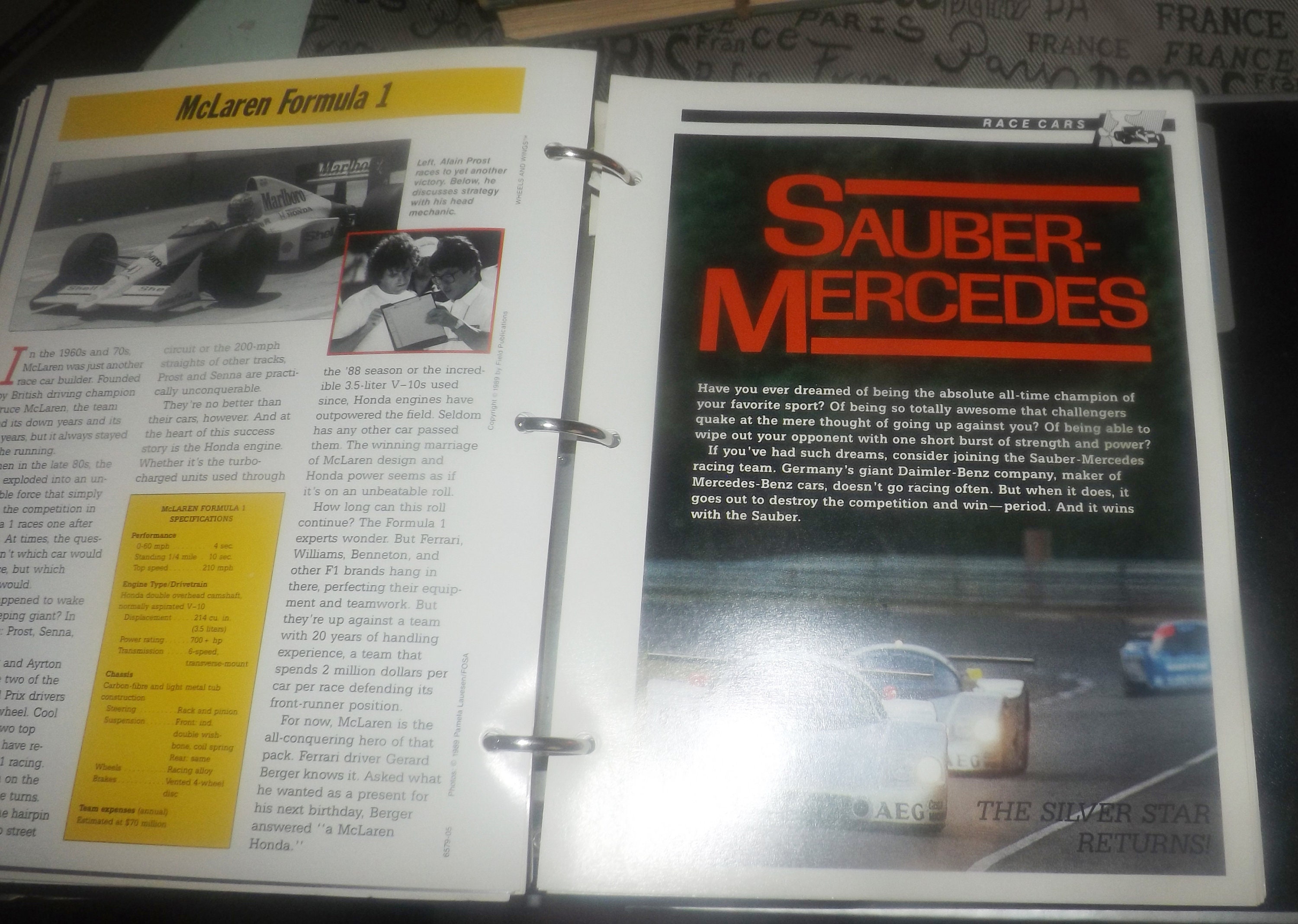 Vintage (1988) Wheels & Wings 7x10 data and photo cards in 3ring