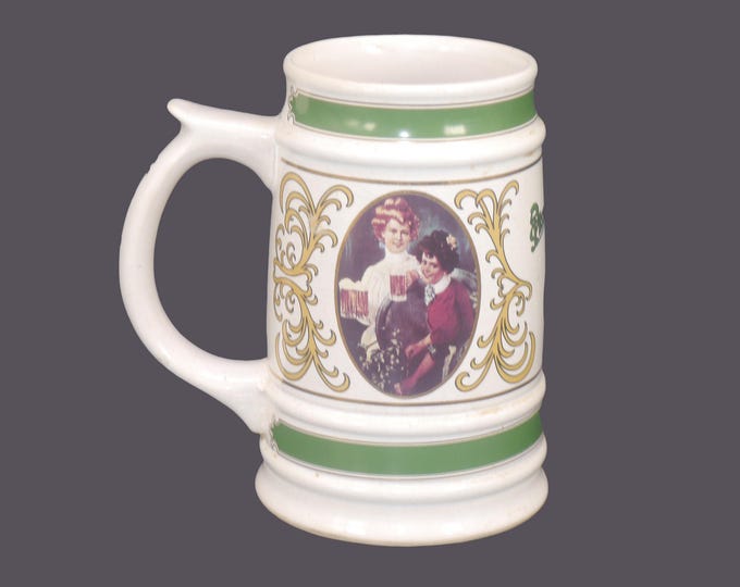 Vintage Pilsner Urquell beer pint stein, tankard: Czechoslovakia. Women drinking beer.