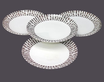 Vintage Crown Lynn Espresso Dinner Plates: Geometric Ironstone Set of 4