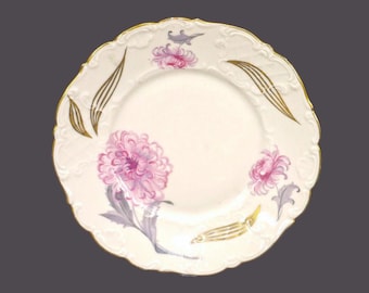 Antique 18th Century Frankenthal | Porzellan Teller plate made in Germany. Pink carnations, gold leaves, embossed accents.