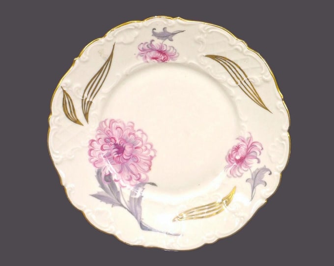 Antique 18th Century Frankenthal | Porzellan Teller plate made in Germany. Pink carnations, gold leaves, embossed accents.