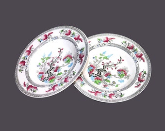 Pair of art-deco era Wood & Sons Indian Tree rimmed soup bowls. Woods Ivory Ware made in England. Flaws (see below).