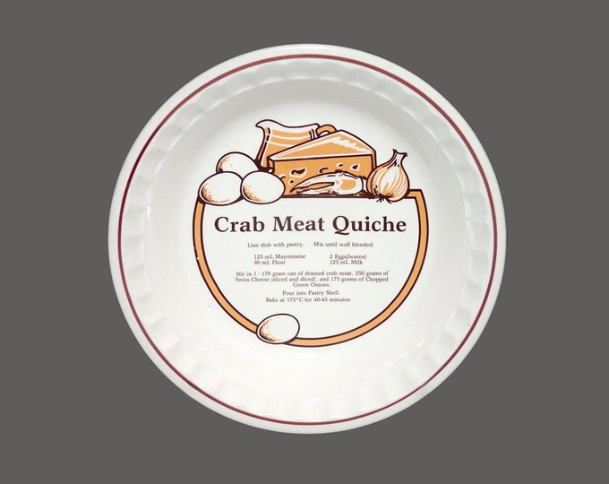 CE Springer stoneware Crab Meat Quiche recipe pie plate | pie baker. Central recipe, crimped edge. Made in Korea