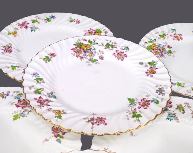 Six Minton Vermont S-365 large dinner plates. Bone china made in England.