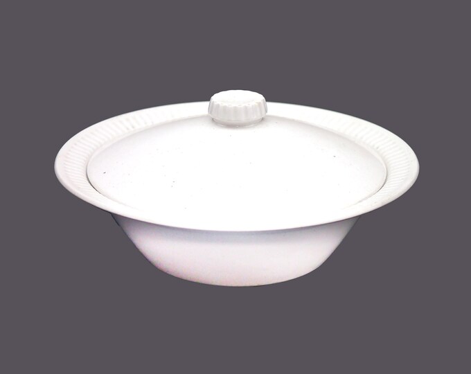 Johnson Brothers Athena round rimmed covered serving bowl. Chef's favorite all-white ironstone made in England.