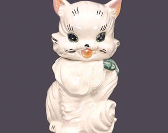 Alexander Backer | Abco Co Fluffy cat with bow cookie jar made in USA.