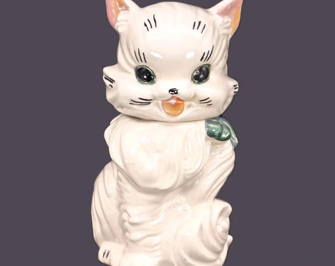 Alexander Backer | Abco Co Fluffy cat with bow cookie jar made in USA.