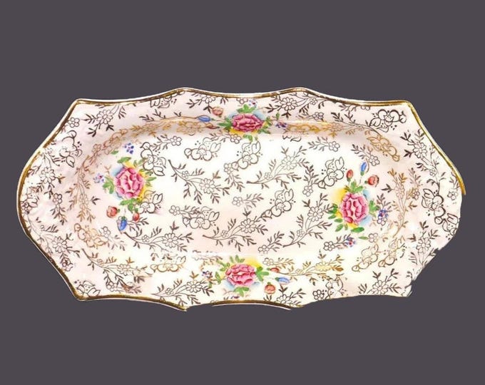 James Kent 3086 Embassy gold floral chintz salt and pepper under-tray, trinket, nut, candy or pin dish made in England.
