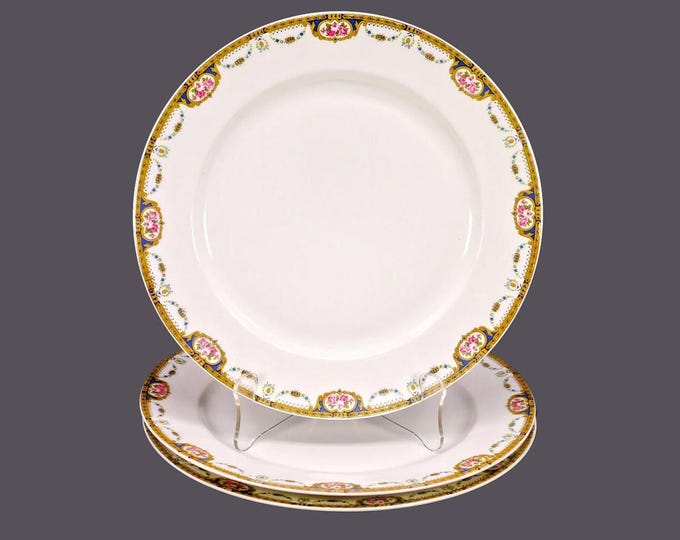 Three antique Tressemanes & Vogt Limoges TRV44 dinner plates made in France.
