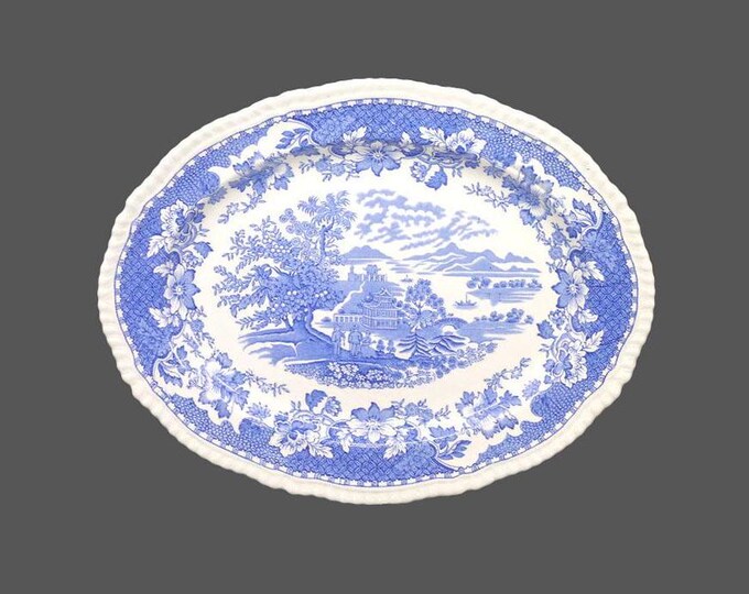 Wood & Sons Seaforth Blue oval platter. Blue-and-white tableware made in England.